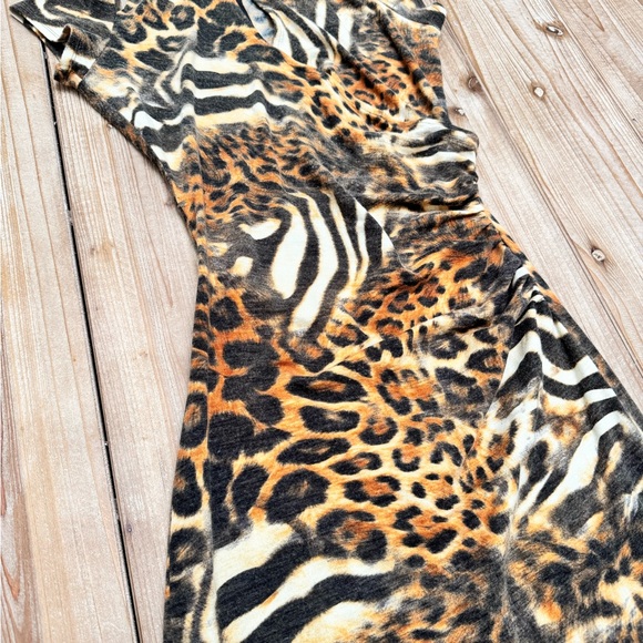 Cache Animal-Print Midi Dress in Brown, Black, Cream - Picture 2 of 5